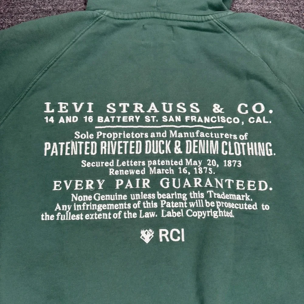 Levis X Reese Cooper Green Cotton Embroidered Hoodie Medium Green Sweatshirt